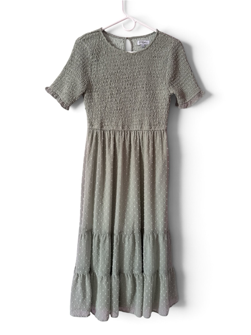 Polagram Sage Green Smocked Dot Tiered Dress - Picture 2 of 6